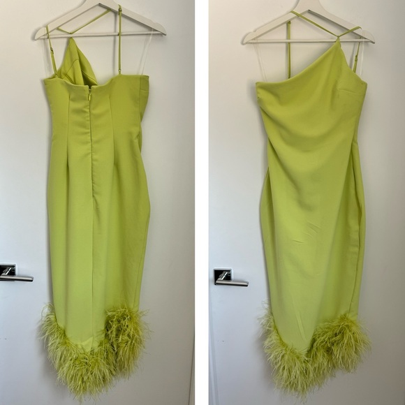 House of CB London Medium Alessia Lime Asymmetric Midi Dress Feather Hem - Picture 4 of 15